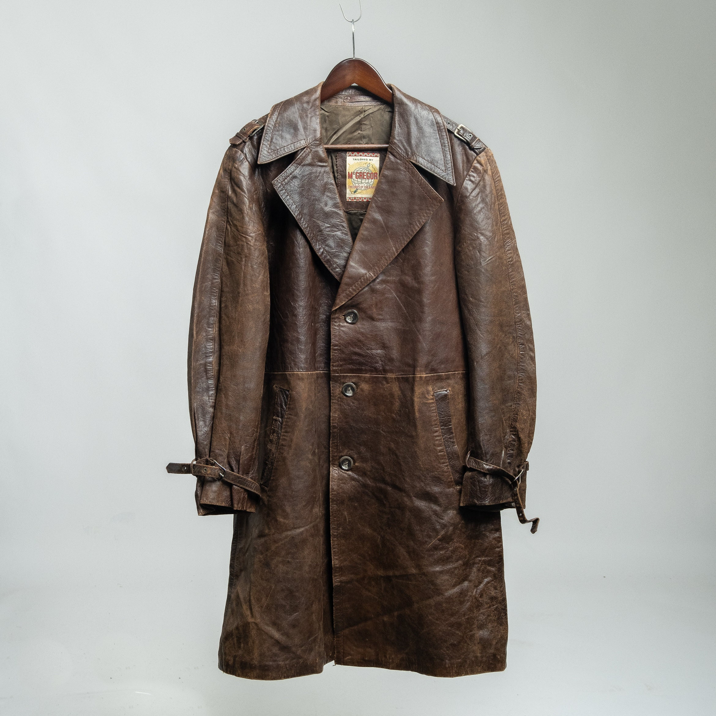 Vintage 60s Mcgregor Brown Leather Trench Coat Size Medium Made in Paris Workwear 1960s Etsy