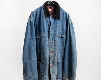 Vintage 50s PAYDAY Denim Chore Jacket Faded American Workwear Coat Blanket Lined 1950s Made In USA Jacket - Size Large 52 Chest