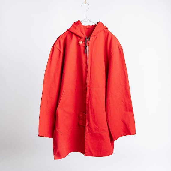 Vintage 1970s 70s US Vintage Red Heavy Cotton Anorak Parka Jacket  