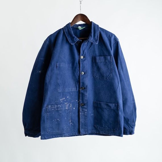 Vintage French Workwear Chore Jacket Blue Cotton … - image 1