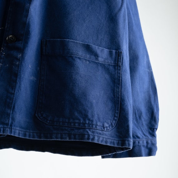 Vintage French Workwear Chore Jacket Blue Cotton … - image 7
