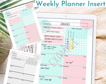 Printable Weekly Planner Insert, Habit Tracker (Digital Download)