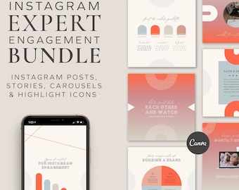 Instagram Expert Engagement Boosting Canva Template Bundle with Posts, Stories, Carousels, Highlight Covers - 327 Customizable Templates