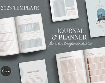 2023 Journal + Planner Canva Template for Entrepreneurs / Sellable Digital Product or Lead Magnet for Business - 45 easy-to-edit pages