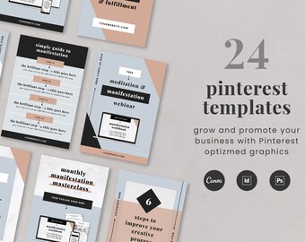 Pinterest Pin Templates Canva + InDesign + Photoshop Format for Bloggers, Course Creators, Entrepreneurs, Easy to Edit, Fully Customizable
