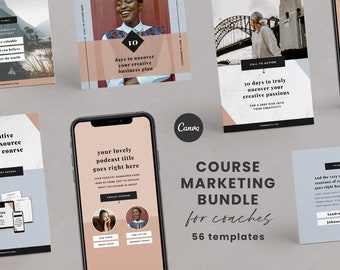 Course Marketing Canva Bundle for Coaches - 56 Facebook, Instagram, Pinterest Editable Templates