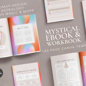 Mystical eBook & Workbook Canva Editable Template, Human Design, Astrology, Moon Magic, Chakra Content, 140 Pages