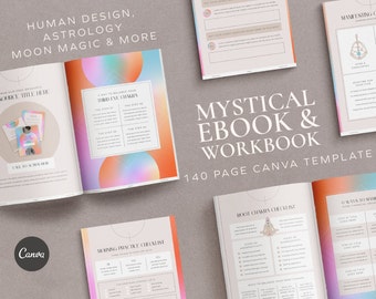 Mystical eBook & Workbook Canva Editable Template, Human Design, Astrology, Moon Magic, Chakra Content, 140 Pages