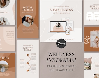 Wellness Coach Instagram Engagement Boosting Template Kit for Canva with Square Posts, Stories - Fully Customizable