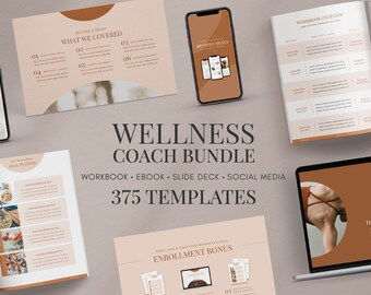 Wellness and Health Coach Resource Canva Bundle - 375 Customizable Workbook, eBook, Slide Deck, Instagram Templates for Online Entrepreneurs