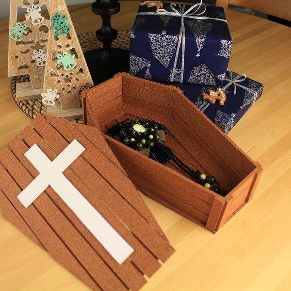 DIY cardboard coffin gift box (PDF, printable patterns)