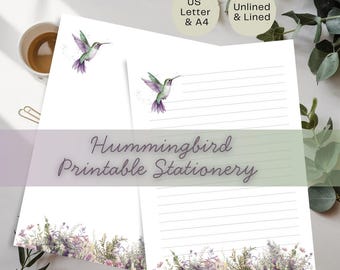 Hummingbird Printable Stationery – Lined & Unlined Writing Paper | Floral Letter Paper Set | US Letter + A4 | Instant Download
