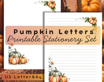 Watercolor Pumpkin Stationery Set: Fall Writing Paper & Envelope (Digital Download)