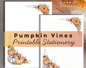 Pumpkin Vines Stationery Set: Fall Letter Writing Paper (A4/US Letter, Digital Download)