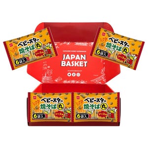 Tradycyjny japoński sos okrągły Baby Star Yakisoba o smaku | 4 sztuki, opakowanie Japanbasket Box