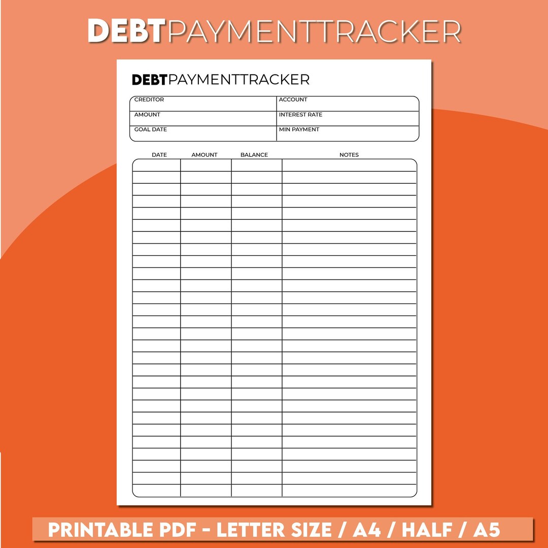 Debt Tracker Printable, Debt Payment Tracker, Payoff Planner, Simple ...