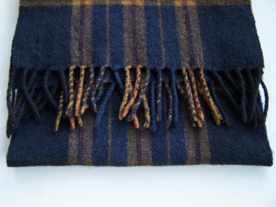 Tartan Plaid Wool Neck Scarf - Navy Blue, Golden … - image 5