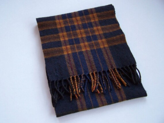 Tartan Plaid Wool Neck Scarf - Navy Blue, Golden … - image 6