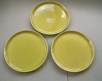 Set of 3 "American Modern Charteuse" Dinner Plates by Steubenville - Designed by Russel Wright - Mid Century Modern Dinnerware, 1950s Decor