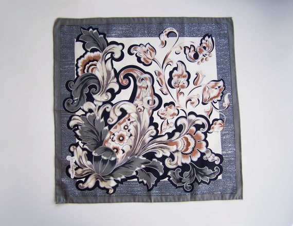 Gray, Cream, Beige Floral Jim Thompson Scarf - St… - image 1