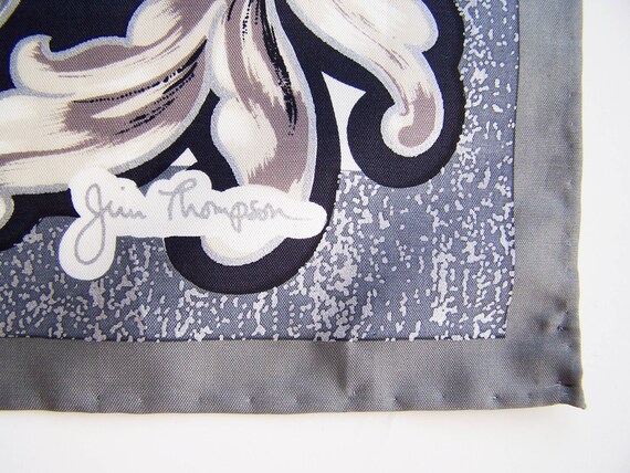 Gray, Cream, Beige Floral Jim Thompson Scarf - St… - image 4