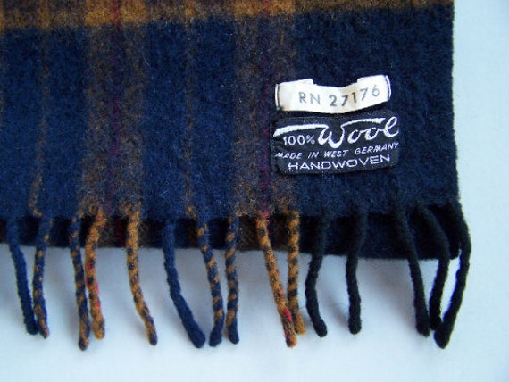 Tartan Plaid Wool Neck Scarf - Navy Blue, Golden … - image 4