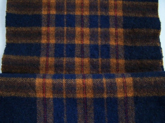 Tartan Plaid Wool Neck Scarf - Navy Blue, Golden … - image 2