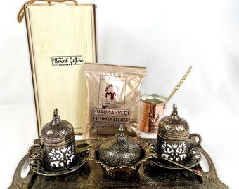 Otantik Home Ottoman Design Traditional Turkish Style Coffee Serving 11-Piece Set with Colored Stone Insets Antique Silver Otantik Home Ottoman Design Traditional Turkish Style Coffee Serving 11-Piece Set with Colored Stone Insets Antique Silver