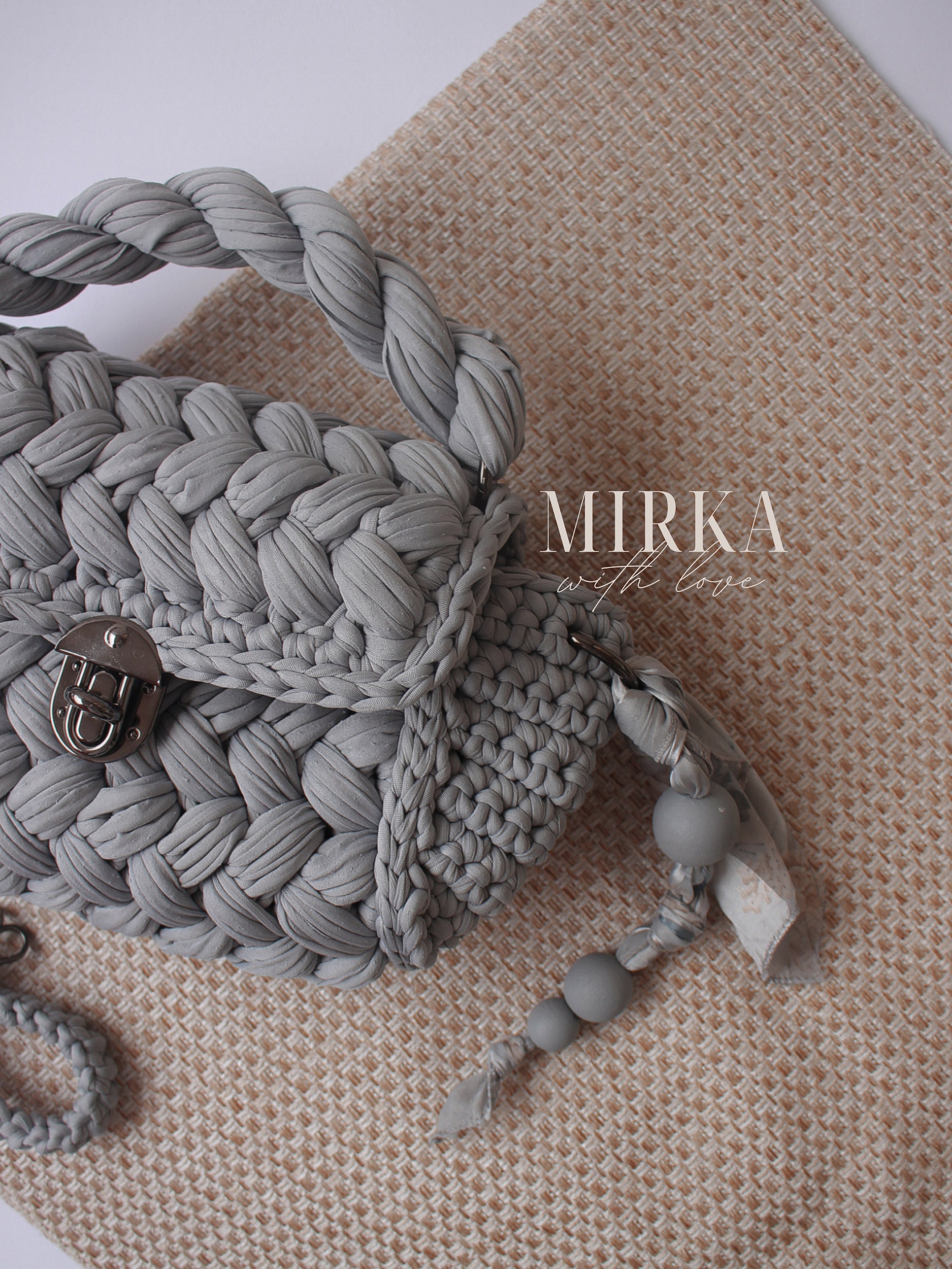 Tshirt yarn handbag in gray color Gray chic trendy crochet Etsy