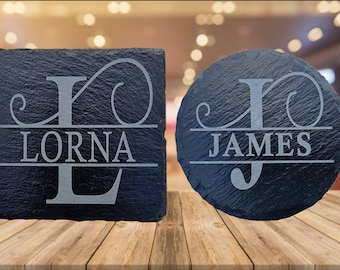 Personalised Slate Coaster - Monogram Initial - Round or Square