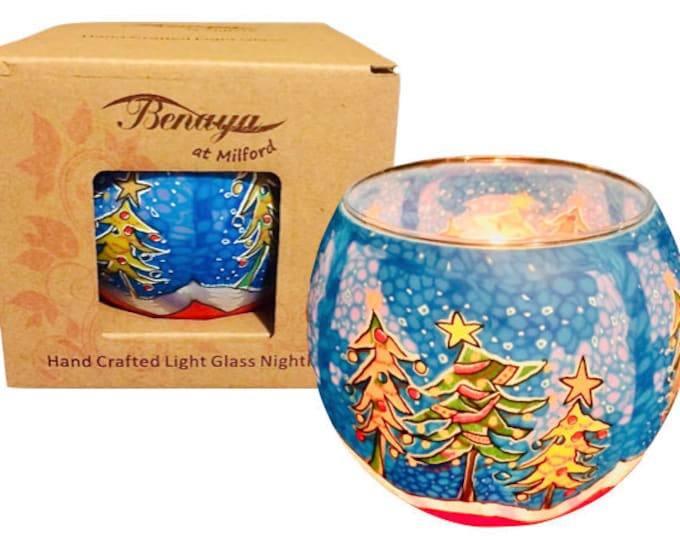 Benaya at Milford Beautiful Glass Hand Crafted Christmas Tree Blue Tea ...