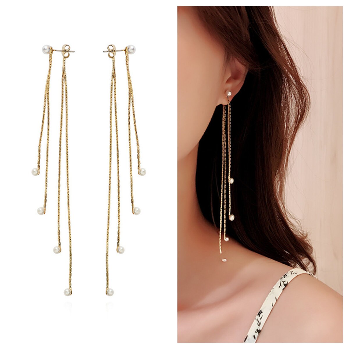 Stylish long chain earrings deals