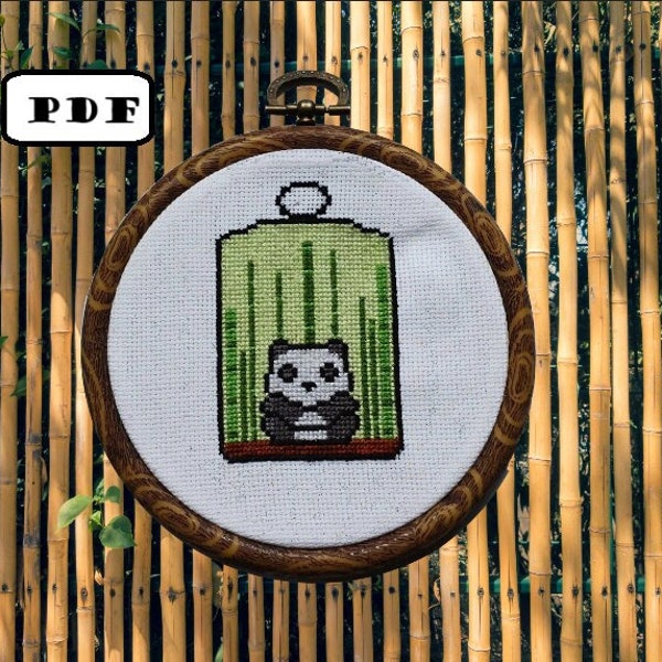 Panda bamboo Terrarium - Digital Cross Stitch Pattern