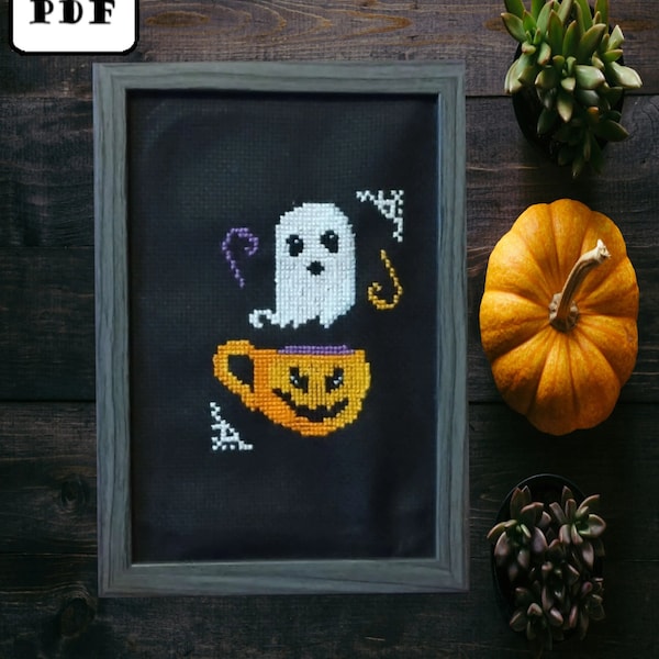 Spooky Halloween teacup- Digital Cross Stitch patroon