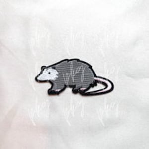 Possum Patch - Trucker Hat Patch - Iron On Embroidered Patch - Critter - Gray Pink - Embroidery Accent - Trashy Feral Animal