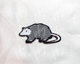 Possum Patch - Trucker Hat Patch - Iron On Embroidered Patch - Critter - Gray Pink - Embroidery Accent - Trashy Feral Animal
