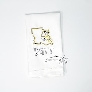 LSU Louisiana State Personalized Hand Towel - tiger - embroidery - STATE - LA - Gift - Decorative Kitchen Towel
