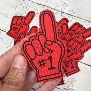 Fan Foam Finger Embroidered Patch - Iron On Patch - Embroidery - Trucker Hat Accessory - Red Black Number 1 #1