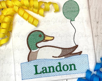 Mallard Duck First Birthday Embroidered Shirt - Boy's Birthday - Hunting - Southern Theme Party - Personalized Name - ONE Balloon