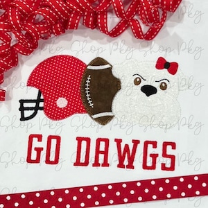 Georgia Bulldogs Trio Girl Applique - Personalized Name - Football Helmet - Football - Girl Bulldog with Bow - Fan Embroidered Shirt