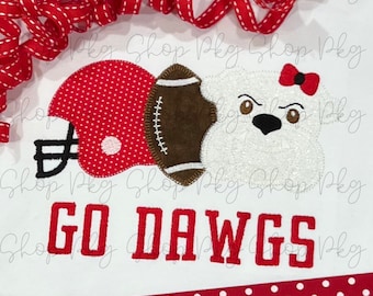 Aplique para niña de los Georgia Bulldogs Trio - Nombre personalizado - Casco de fútbol americano - Fútbol americano - Bulldog con lazo - Camiseta bordada para aficionados