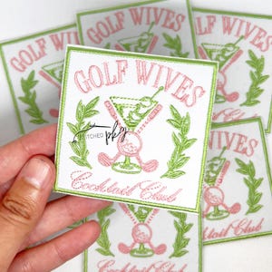 Golf Wives Cocktail Club Embroidered Patch - Iron On - Green Pink White - Accessory - Trucker Hat - Embroidery - Golfing Wife - On Par
