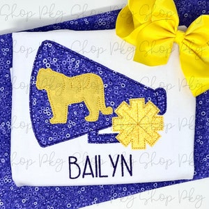 LSU Tigers Girl's Applique Shirt - Megaphone Pom Pom - Cheerleader Fan - Louisiana State Football Fan - College Football - Purple Gold
