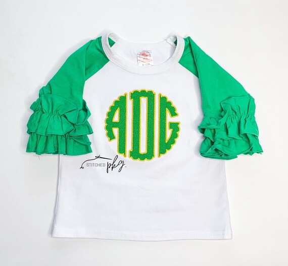 Ruffle Raglan Embroidered Shirt Spirit Shirt 3 4 Sleeve Girls Toddler Monogram Etsy