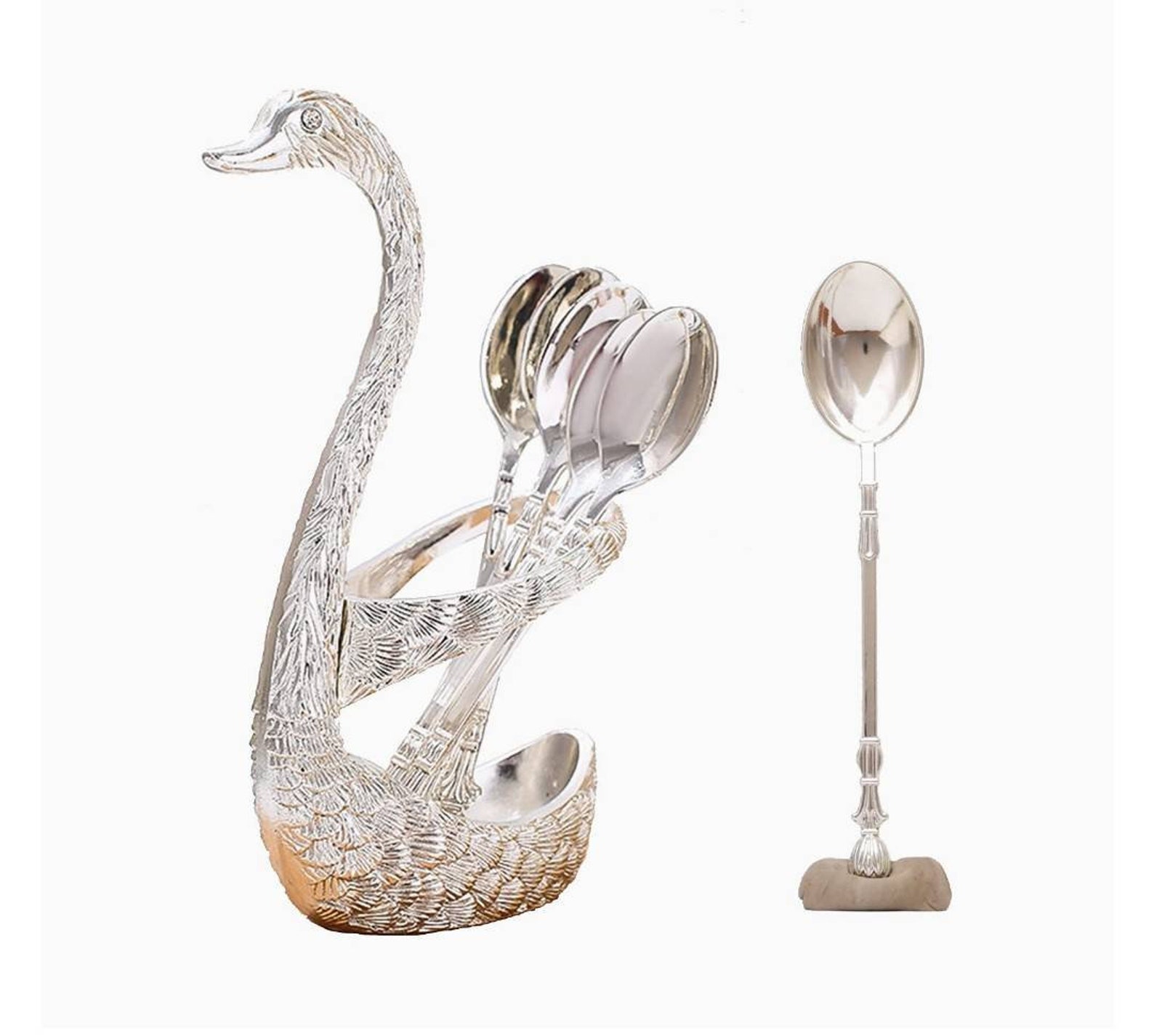 Swan tea spoon holder for coffee stand unique set of dessert Etsy