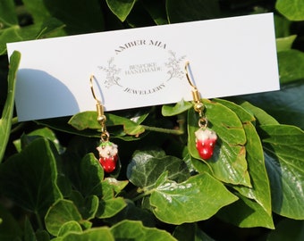 Strawberry Earrings, Strawberry Dangle Earrings, Strawberries, Strawberry Dangles, Strawberry Droplets, Fruit Earrings, Strawberry Jewellery