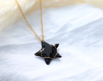 Obsidian Crystal Star Necklace, Crystal Star Necklace, Star Necklace, Obsidian Star Necklace, Obsidian Star Crystal, Obsidian Star, Stars