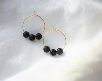 Black Lava Hoops, Lava Hoop Earrings, Black Lava Bead Earrings, Lava Bead Hoops, Black Lava Hoop Earrings, Black Lava Earrings, Black Lava