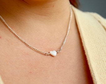 Pearl Heart Necklace, Dainty Pearl Heart Necklace, Freshwater Pearl Heart, Heart Necklace, Pearl Heart, Pearly Heart, Pearl Necklace, Pearl