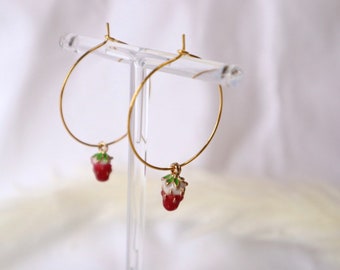 Strawberry Earrings, Strawberry Hoops, Strawberry Jewellery, Strawbs, Strawberries, Fruit Earrings, Fruit Jewellery, Strawb Earrings, Strawb